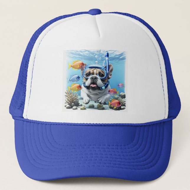 French Bulldog on Vacation Swapping Funny Trucker Hat (Front)
