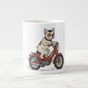 French Bulldog on Vintage Red Moped – Cute Frenchi Large Coffee Mug