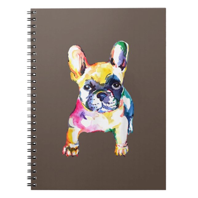 French Bulldog Original Watercolor Drawing Gift Notebook (Front)