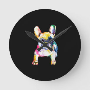 French Bulldog Original Watercolor Drawing Gift Round Clock
