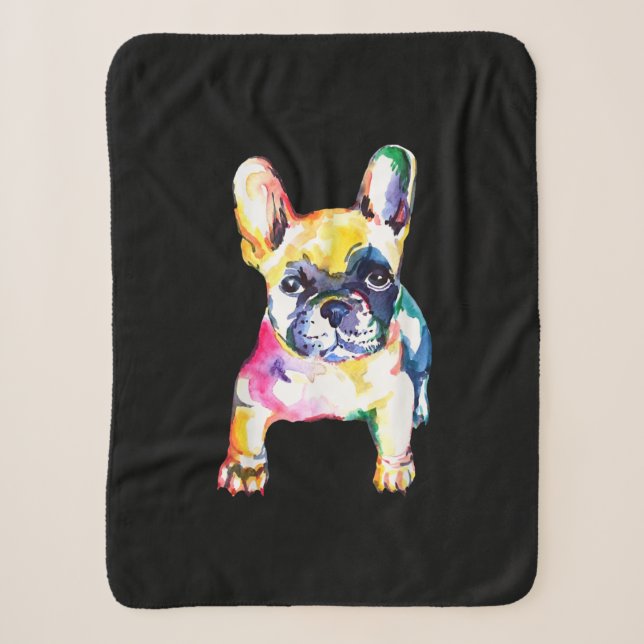 French Bulldog Original Watercolor Drawing Gift Sherpa Blanket (Front)