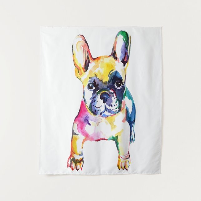 French Bulldog Original Watercolor Hand Drawing Tapestry (Front)