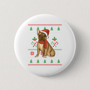 French Bulldog Outfit Santa Christmas  2 Inch Round Button