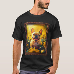 French Bulldog Painting Frenchie Sunflower Flower T-Shirt