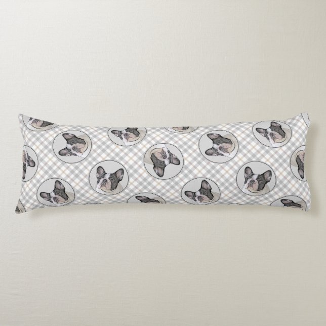French Bulldog Painting White Black Pied Dog Art Body Pillow (Front)