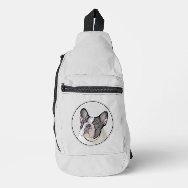 French Bulldog Painting White Black Pied Dog Art Sling Bag (Front)