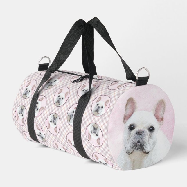 French Bulldog Painting White Cream Pet Dog Art Duffle Bag (Left Corner)