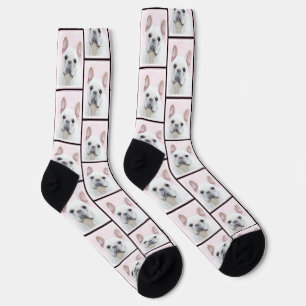 French Bulldog Painting White Cream Pet Dog Art Socks