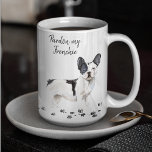 French Bulldog | Pardon My Frenchie | Cute Doggo Coffee Mug<br><div class="desc">Funny dog lover verse. Cute mugs for showing off your adoration for everything Frenchies. Muddy paws and treats on the floor and a black and white French Bulldog with the funny verse Pardon my Frenchie in a matching handwritten script.</div>
