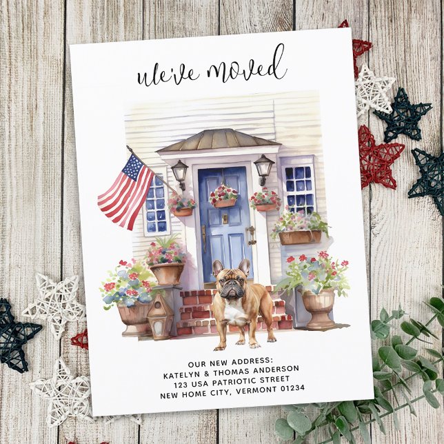 French Bulldog Patriotic Personalized Dog Moving Announcement Postcard (Creator Uploaded)