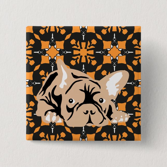 French Bulldog pattern 2 Inch Square Button (Front)