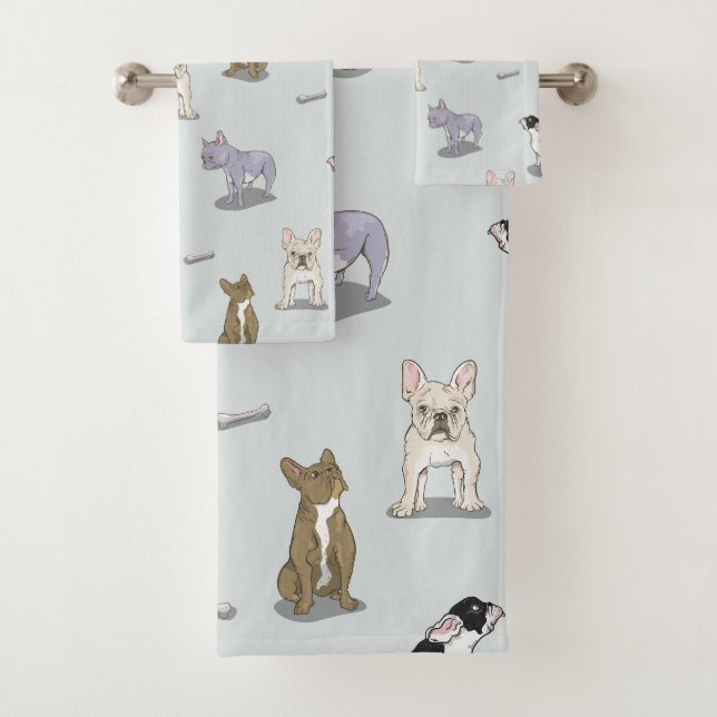 French bulldog pattern bath towel set (Insitu)