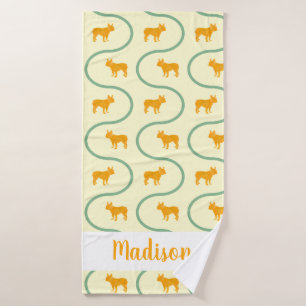 French Bulldog Pattern Custom Name Frenchie Mom Bath Towel
