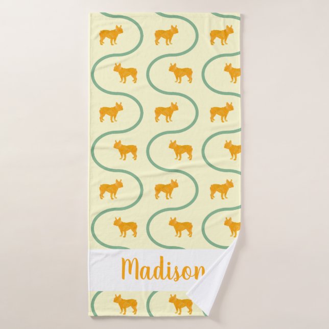 French Bulldog Pattern Custom Name Frenchie Mom Bath Towel (Bath Towel)