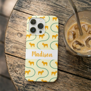 French Bulldog Pattern Custom Name Lemon Yellow iPhone 16 Pro Case