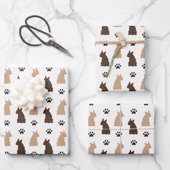 French Bulldog Pattern Neutral Earth Tones Wrapping Paper Sheet (Front)