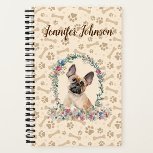French Bulldog Paw Print & Floral Cute Notebook