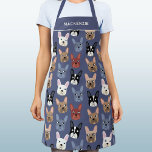 French Bulldog Personalized Dusty Blue Dog Apron<br><div class="desc">A fun little French Bulldog or Frenchie pattern on a dusty blue background.  Great for all dog lovers.  Original art by Nic Squirrell. Change the name to customize.</div>