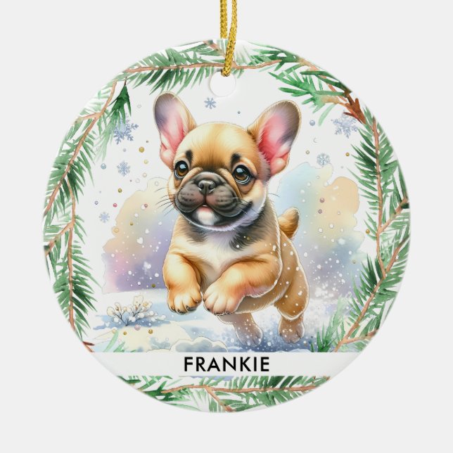 French Bulldog Personalized Puppy Dog Christmas Ceramic Ornament (Front)