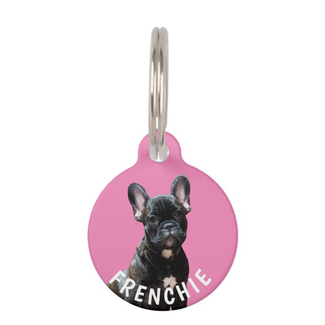 FRENCH BULLDOG PHOTO NAME PET TAG Custom PINK (Front)