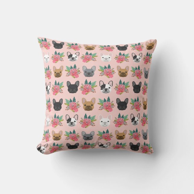 French Bulldog Pink Florals Throw Pillow (Front)