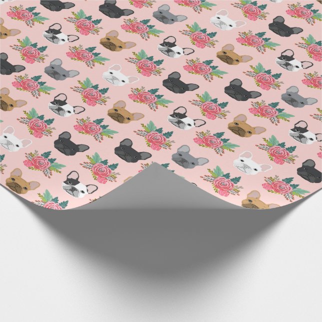 French Bulldog Pink Florals Wrapping Paper (Corner)
