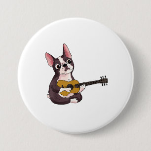 French Bulldog Playing Guitar Funny Guitarist 3 Inch Round Button