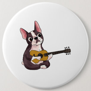 French Bulldog Playing Guitar Funny Guitarist 6 Inch Round Button