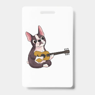 French Bulldog Playing Guitar Funny Guitarist Badge