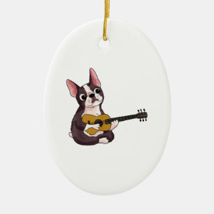 French Bulldog Playing Guitar Funny Guitarist Ceramic Ornament