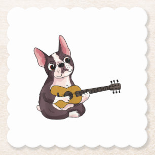 French Bulldog Playing Guitar Funny Guitarist Paper Coaster