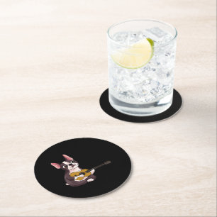 French Bulldog Playing Guitar Guitarist Frenchie Round Paper Coaster