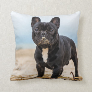 French Bulldog Playing in the Sand Throw Pillow