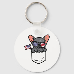 French Bulldog Pocket Frenchie American Usa 4th Of Keychain