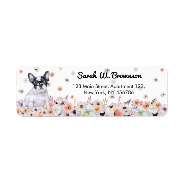French Bulldog porte des lunettes dans les fleurs (Devant)