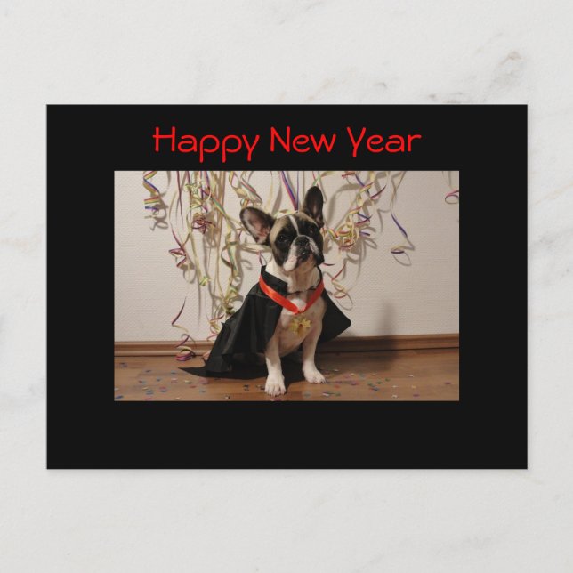 French Bulldog postcard "Happy New Year" (Front)