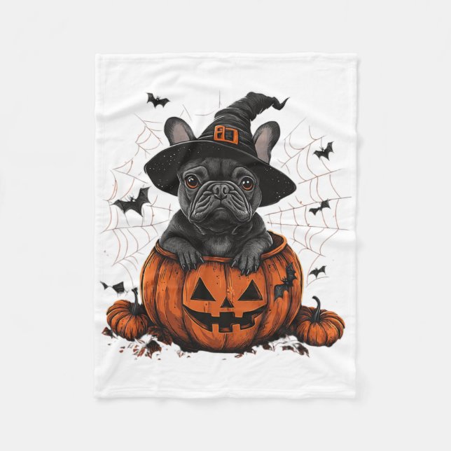 French Bulldog Pumpkin Halloween Thanksgiving Men  Fleece Blanket (Front)