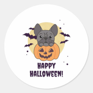 French Bulldog Pumpkin Sweet Dogs Happy Halloween Classic Round Sticker