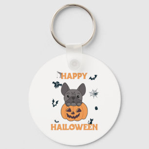 French Bulldog Pumpkin Sweet Dogs Happy Halloween Keychain