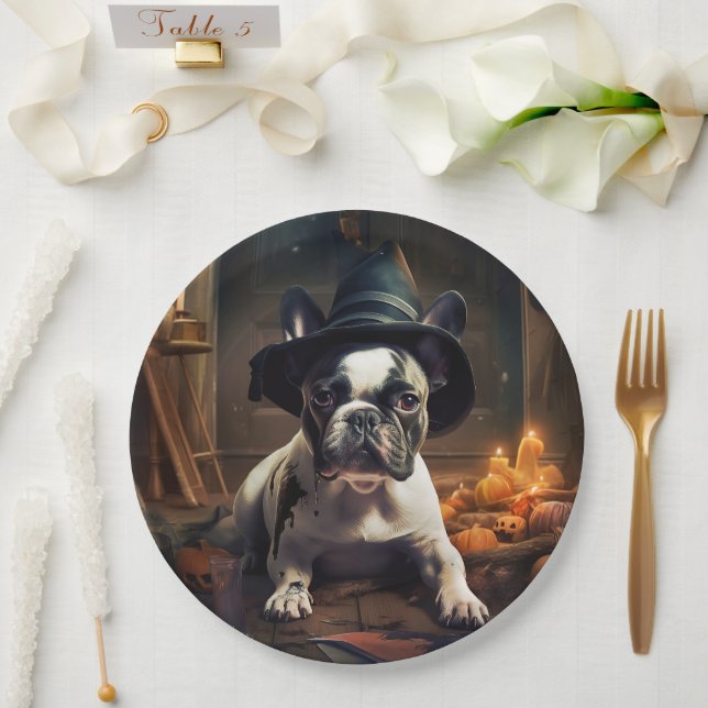 French Bulldog Pumpkins Halloween Scary Paper Plate (Wedding)