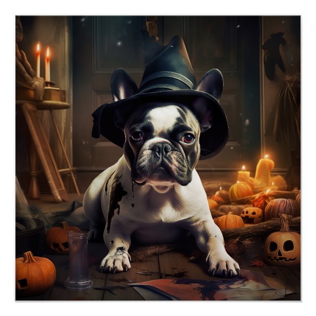 French Bulldog Pumpkins Halloween Scary Poster (Front)