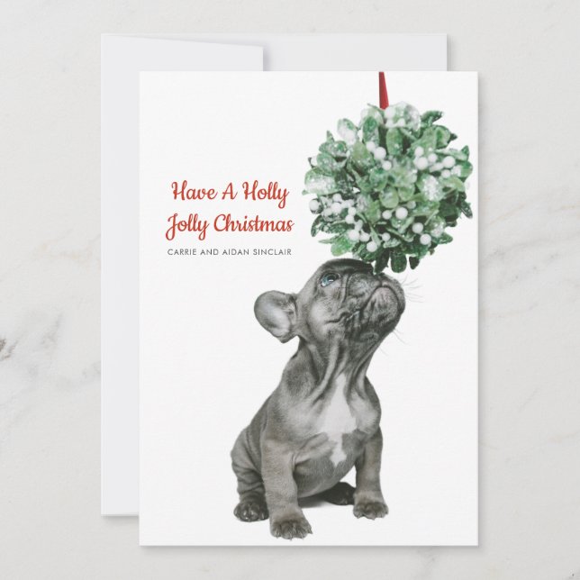 French Bulldog Puppy And Mistletoe Holiday Card (Front)