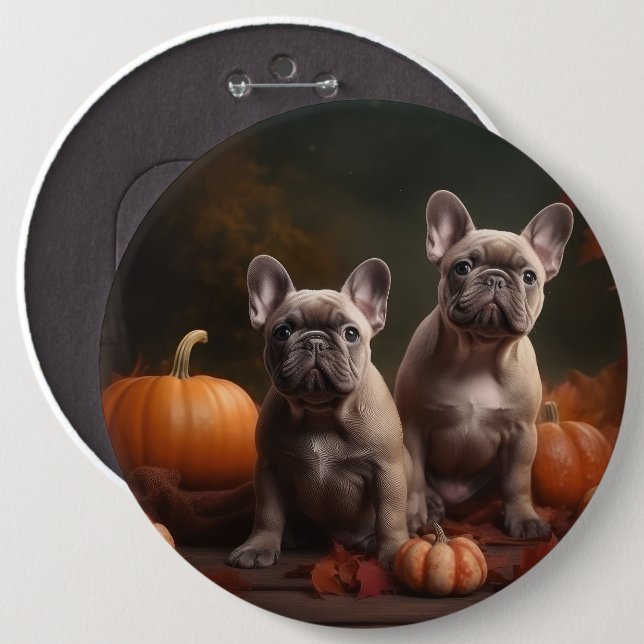 French Bulldog Puppy Autumn Delight Pumpkin 6 Inch Round Button (Front & Back)