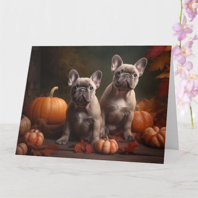 French Bulldog Puppy Autumn Delight Pumpkin Card (Orchid)