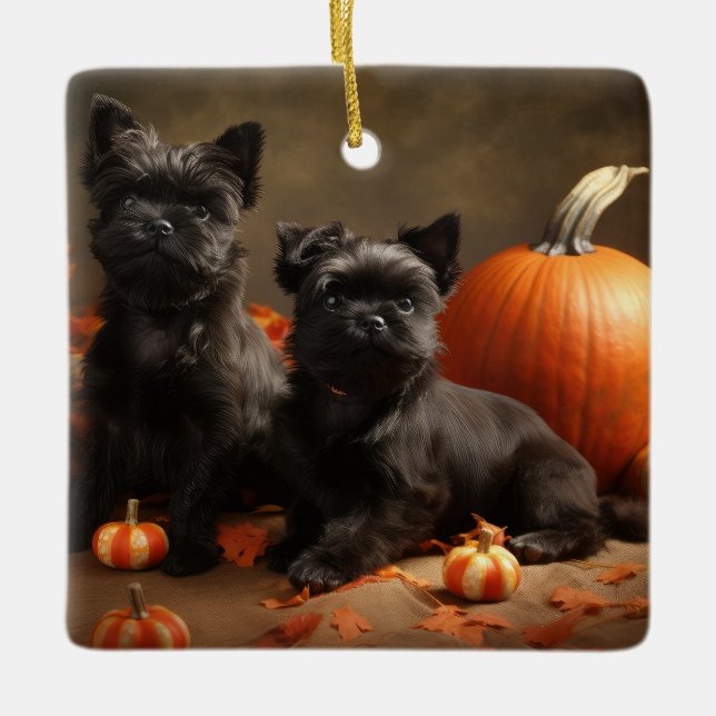French Bulldog Puppy Autumn Delight Pumpkin Ceramic Ornament (Front)
