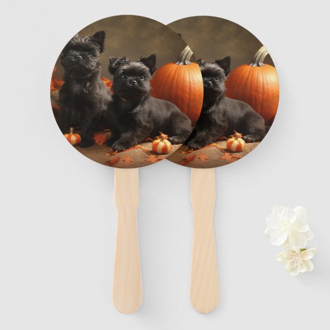 French Bulldog Puppy Autumn Delight Pumpkin Hand Fan (Front and Back)