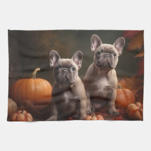 French Bulldog Puppy Autumn Delight Pumpkin Kitchen Towel