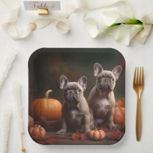 French Bulldog Puppy Autumn Delight Pumpkin Paper Plate