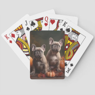 French Bulldog Puppy Autumn Delight Pumpkin Playing Cards
