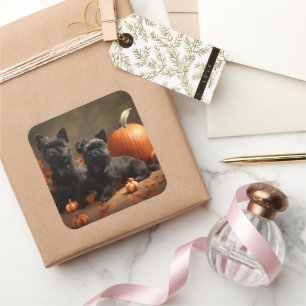 French Bulldog Puppy Autumn Delight Pumpkin Square Sticker